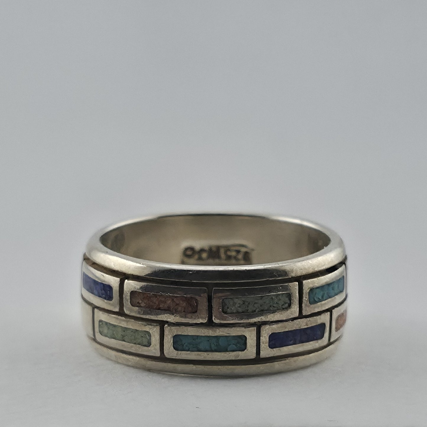 Waldeck Johnson 925 Sterling Silver Inlay Band Ring Size 7 Native American