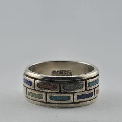 Waldeck Johnson 925 Sterling Silver Inlay Band Ring Size 7 Native American