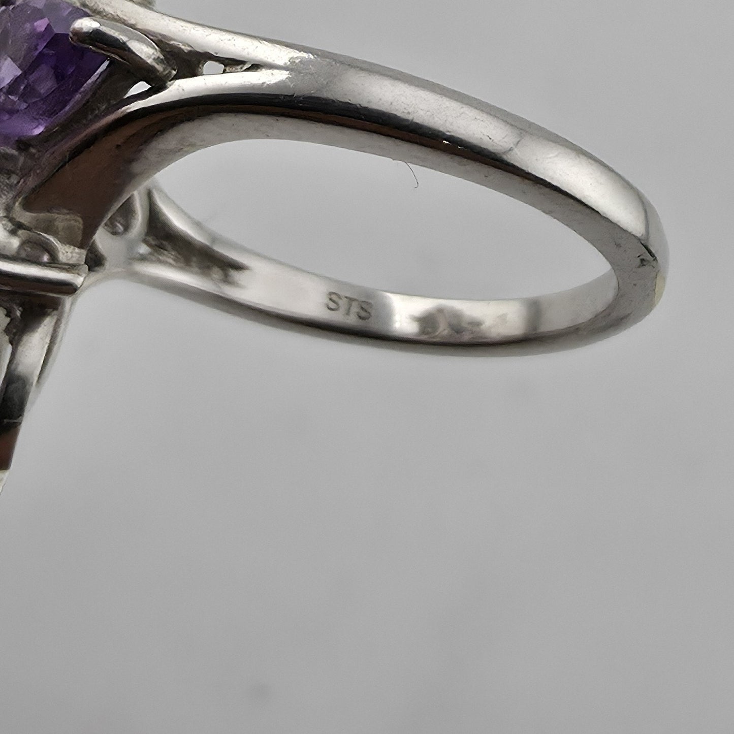 Sterling Silver Plated Amethyst Ring Pear Cut Cluster Swirl Size 6.75 Jewelry