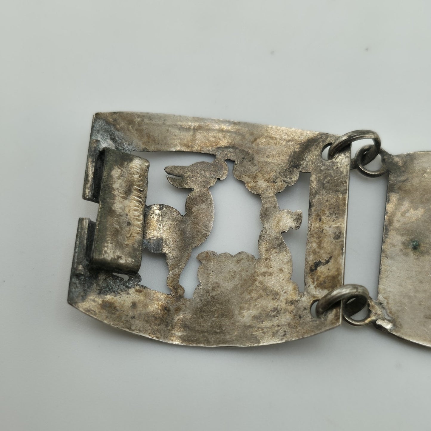 Vintage Sterling Peruvian Story Panel Link Bracelet Cultural Motif Design 15.5g