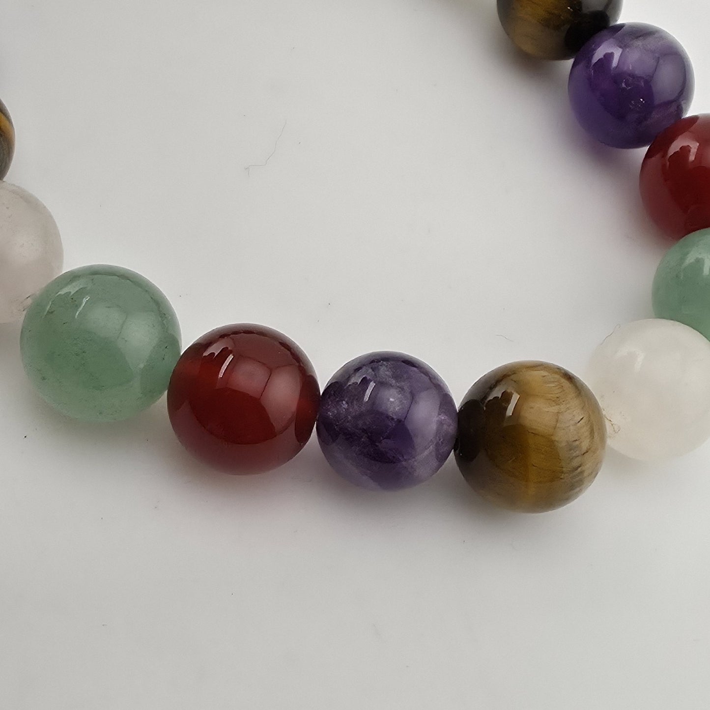 Multi Gemstone Beaded Stretch Bracelet Amethyst Tiger’s Eye Quartz 6.25"