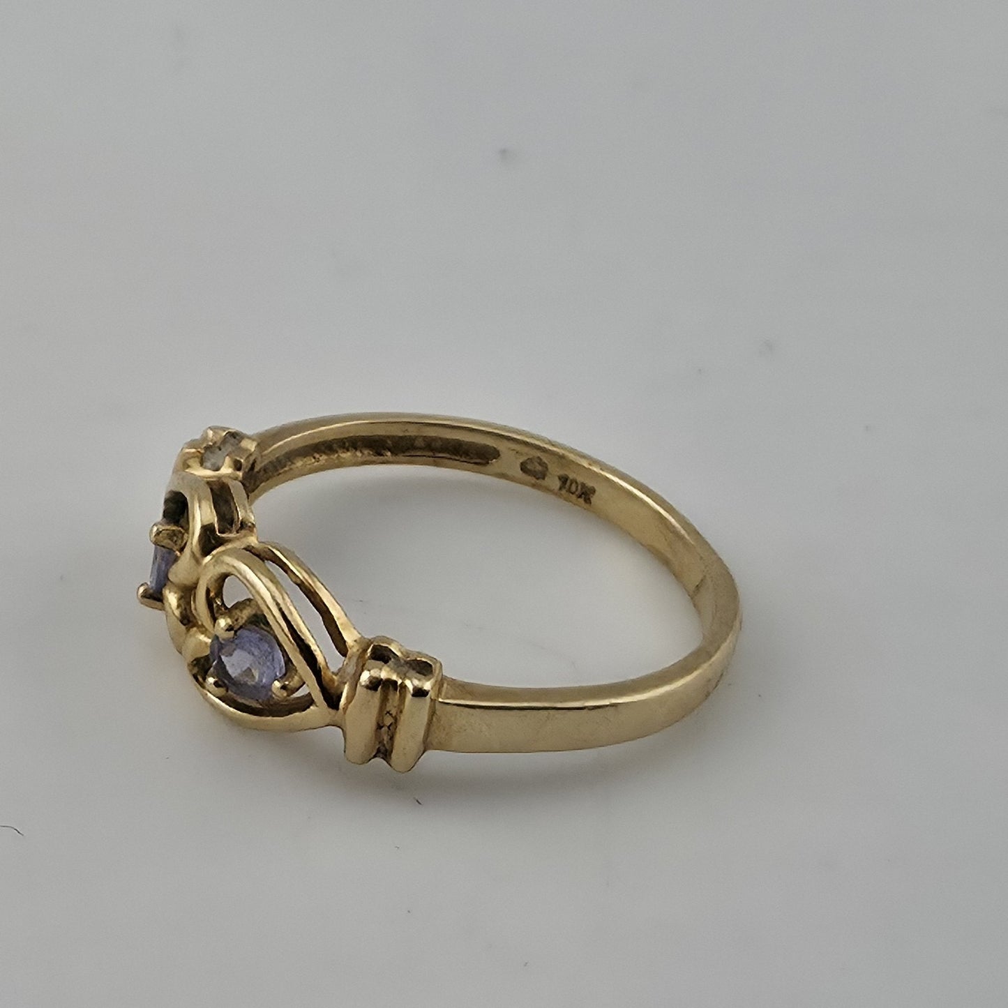 10K Yellow Gold Heart Ring Amethyst Purple Stones Vintage Size 6.75