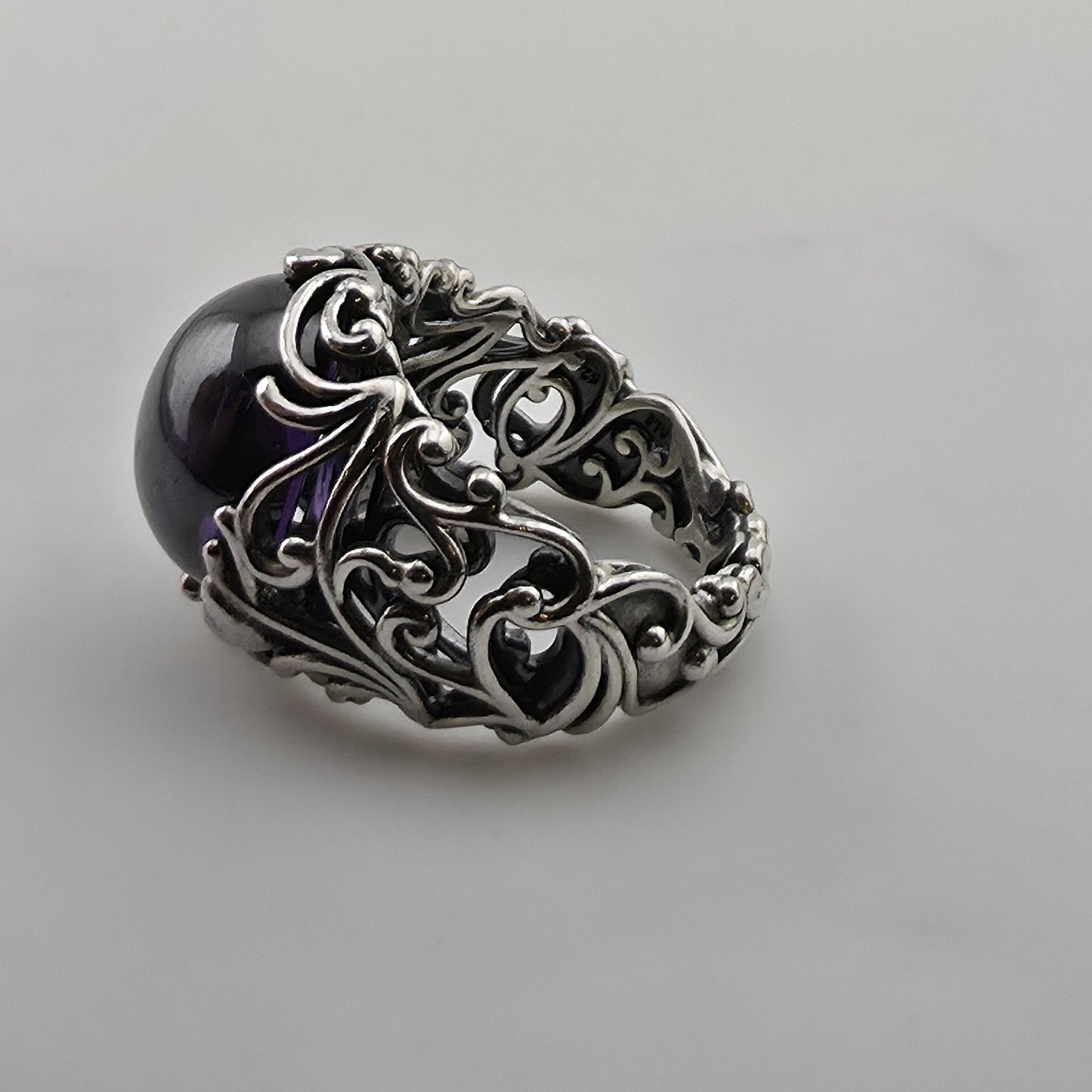 PANDORA Regal Dazzling Beauty Purple CZ Cabochon Sterling Silver Ring Sz 6