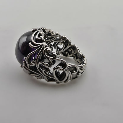 PANDORA Regal Dazzling Beauty Purple CZ Cabochon Sterling Silver Ring Sz 6
