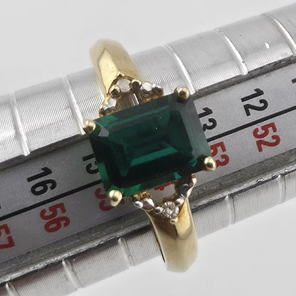 14K Yellow Gold Lab Emerald Ring Diamond Accents Size 6.75 Jewelry