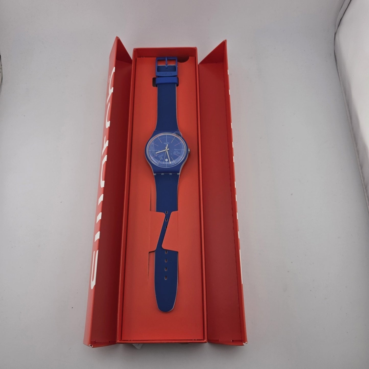 Swatch Blue Layered SUOS403 Quartz Blue Dial Watch New in Box Reverse strap 2019