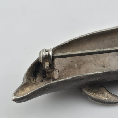 Vintage Sterling Silver Dolphin Brooch Pin 925 Figural Ocean Marine Jewelry KBN