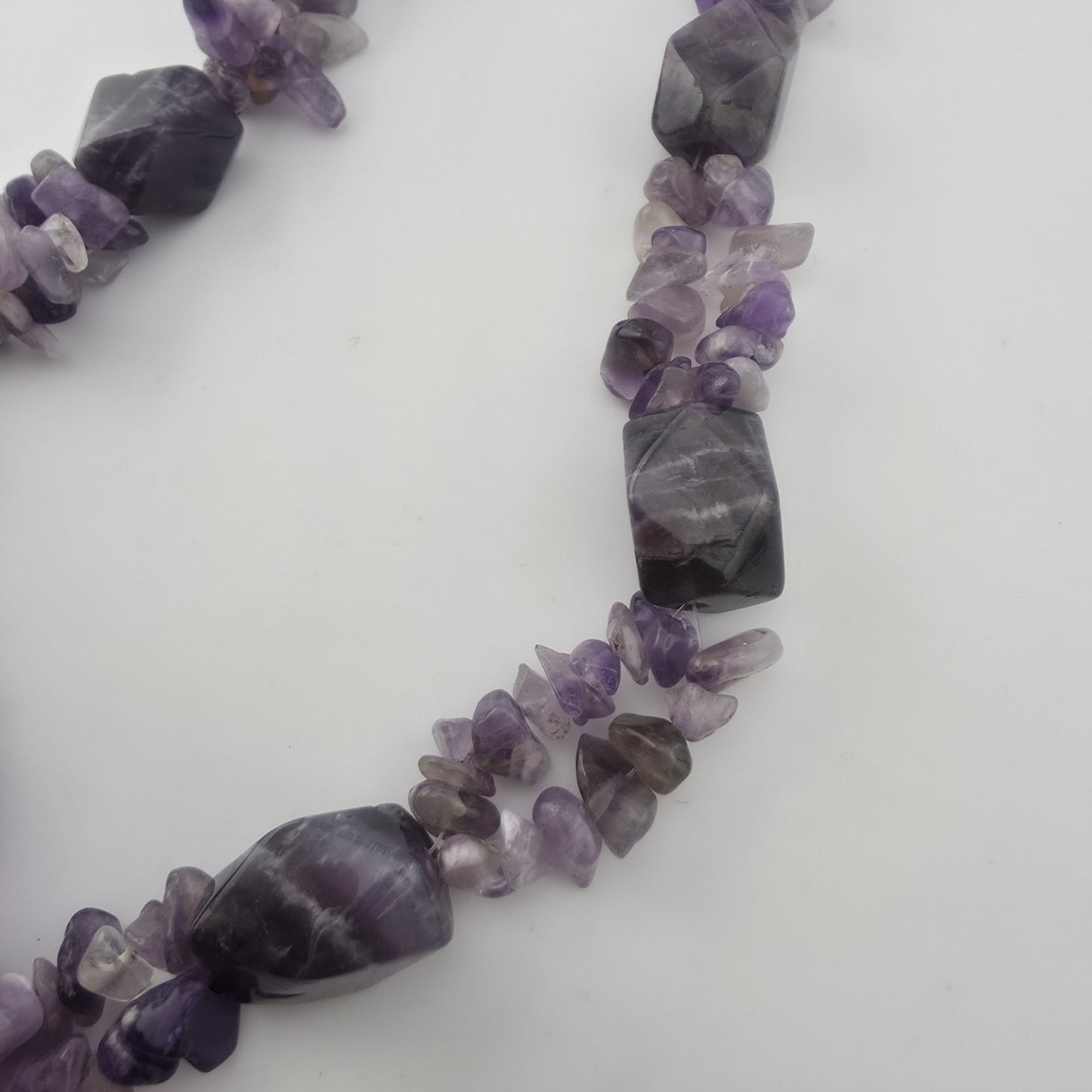 Purple Amethyst Multiple Strand Chip Necklace 20" Toggle Clasp Statement Piece