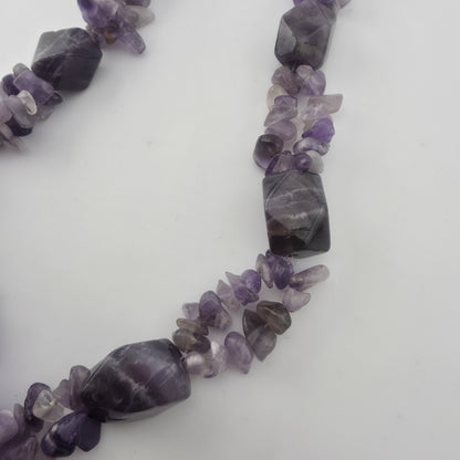 Purple Amethyst Multiple Strand Chip Necklace 20" Toggle Clasp Statement Piece