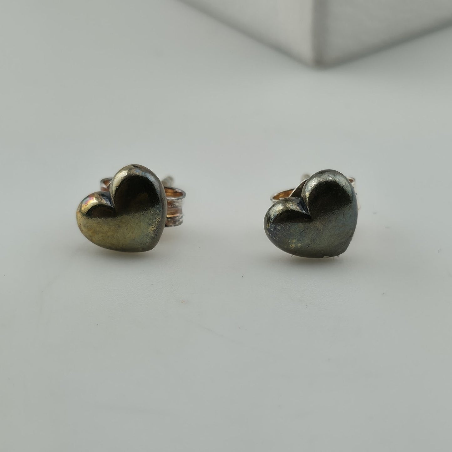 Pandora 925 ALE Sterling Silver Heart Stud Earrings Patina