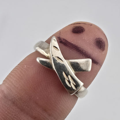 Sterling Silver Abstract Criss Cross Ring Size 6.5 Modern Geometric 925 Artisan