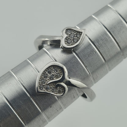 Sterling Silver 925 Double Heart Adjustable Ring Cubic Zirconia Jewelry