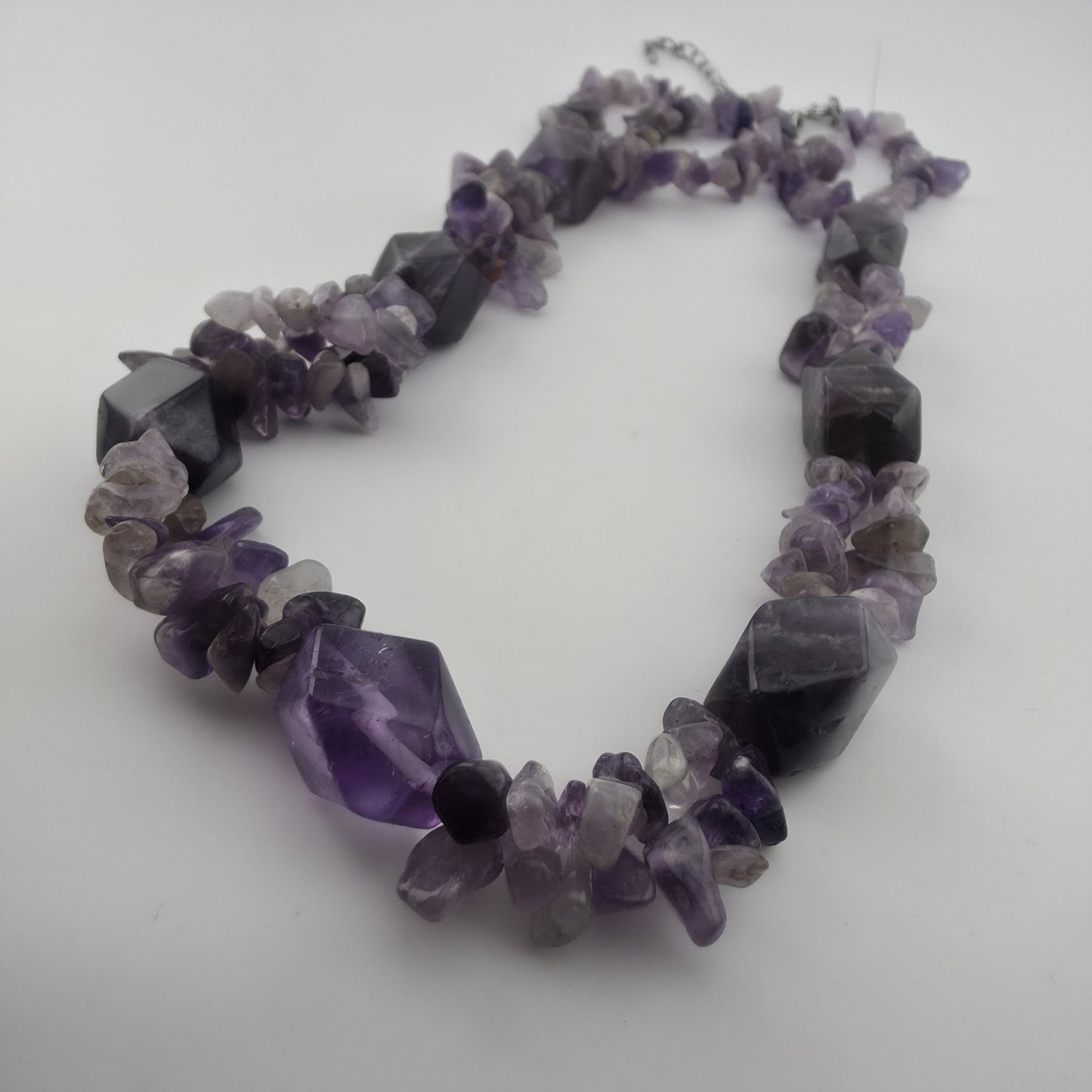 Purple Amethyst Multiple Strand Chip Necklace 20" Toggle Clasp Statement Piece