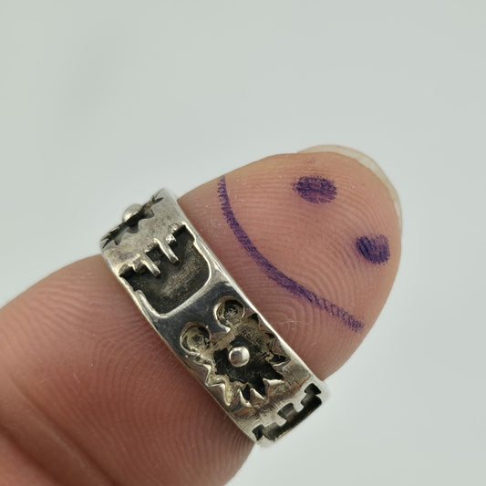 Vintage Sterling Silver 925 Native Style Story Ring Sz 6 Pictogram Band Abstract