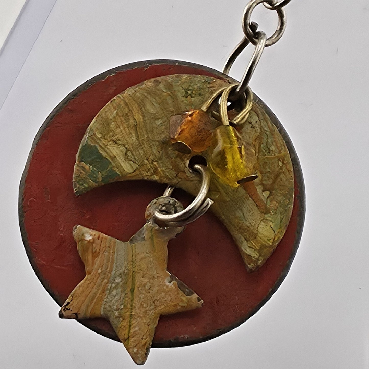 Vintage Handmade Boho Dangle Earrings Star Moon Mixed Media Rustic Art Jewelry