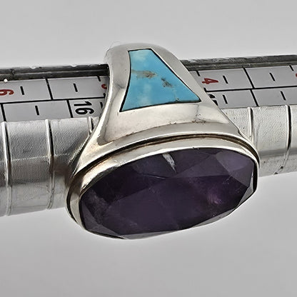 Sterling Silver Amethyst Turquoise Ring Size 4.5 Southwest Inlay Statement Ring