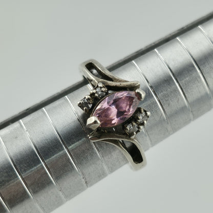 Sterling Silver 925 marquise cut Pink Stone Ring CZ Accents Size 8.75