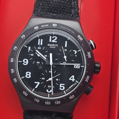 Swatch Destination NYC YVB402 Irony Chronograph Black Watch Box New
