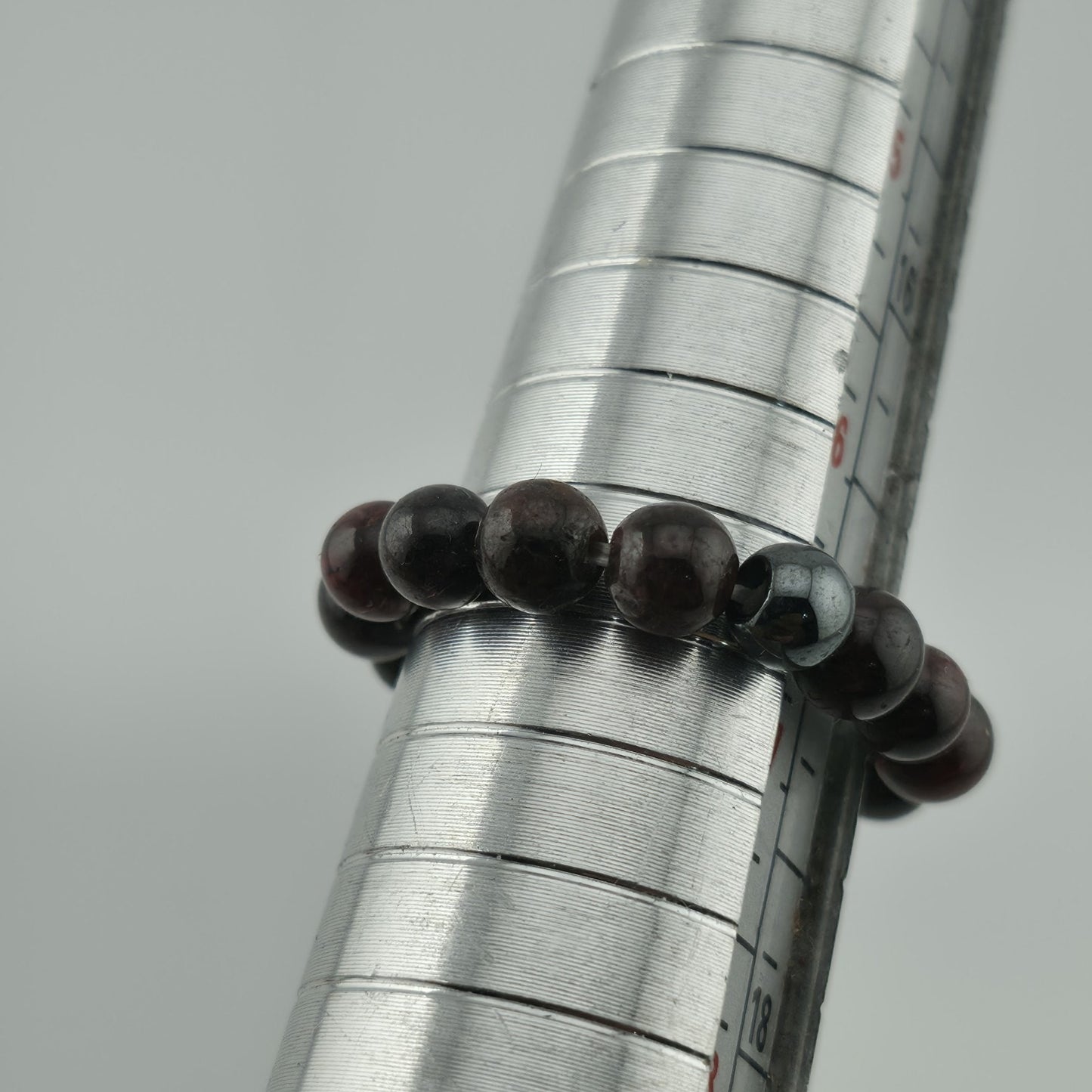 Garnet Beaded Bracelet Natural Stone Stretch Dark Red Black Round Beads 6.5 - 7