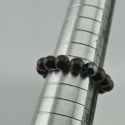 Garnet Beaded Bracelet Natural Stone Stretch Dark Red Black Round Beads 6.5 - 7