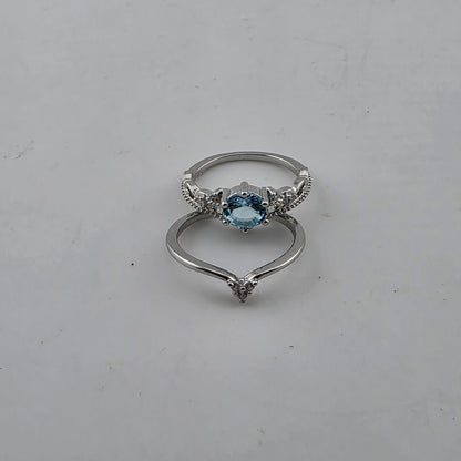 Silver Tone Blue Stone Tiara Ring Set 2 Pcs Size 7 New Cute Fashion costume