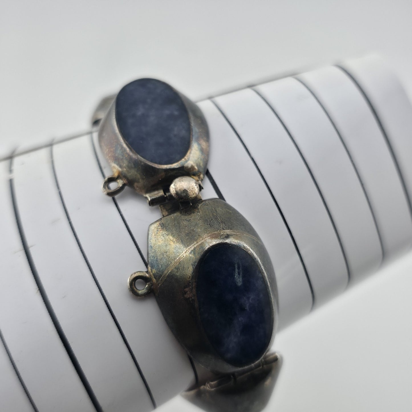 Vintage Taxco Mexico 925 Sterling Silver Blue Sodalite Link Bracelet 6.75 Signed