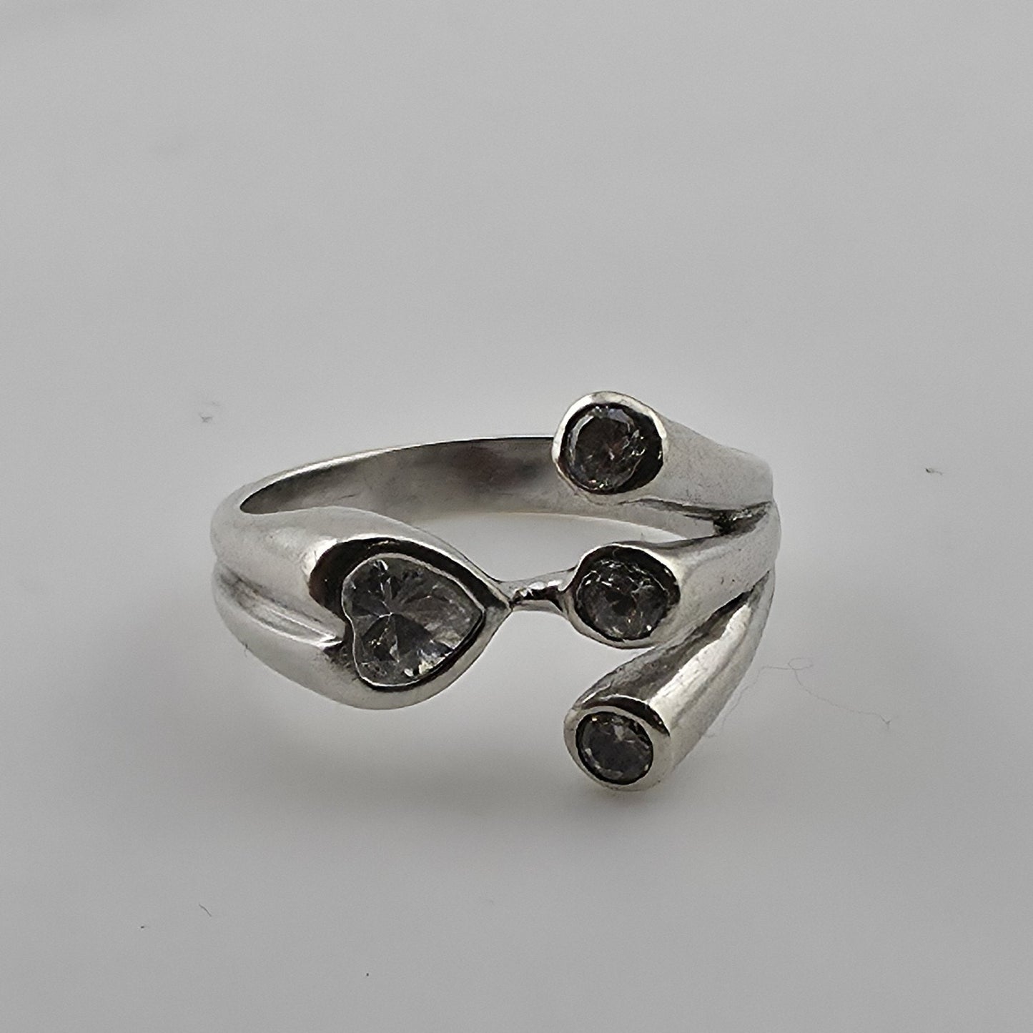 Sterling Silver Heart CZ Wrap Ring Size 7 Romantic Open Design 925