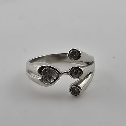 Sterling Silver Heart CZ Wrap Ring Size 7 Romantic Open Design 925