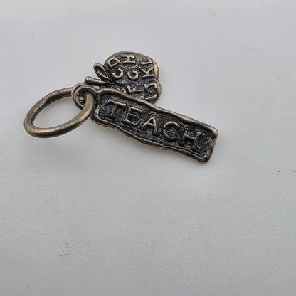 Worthy Vocations Teacher/Teach Charm Waxing Poetic Sterling Silver 925 Patina