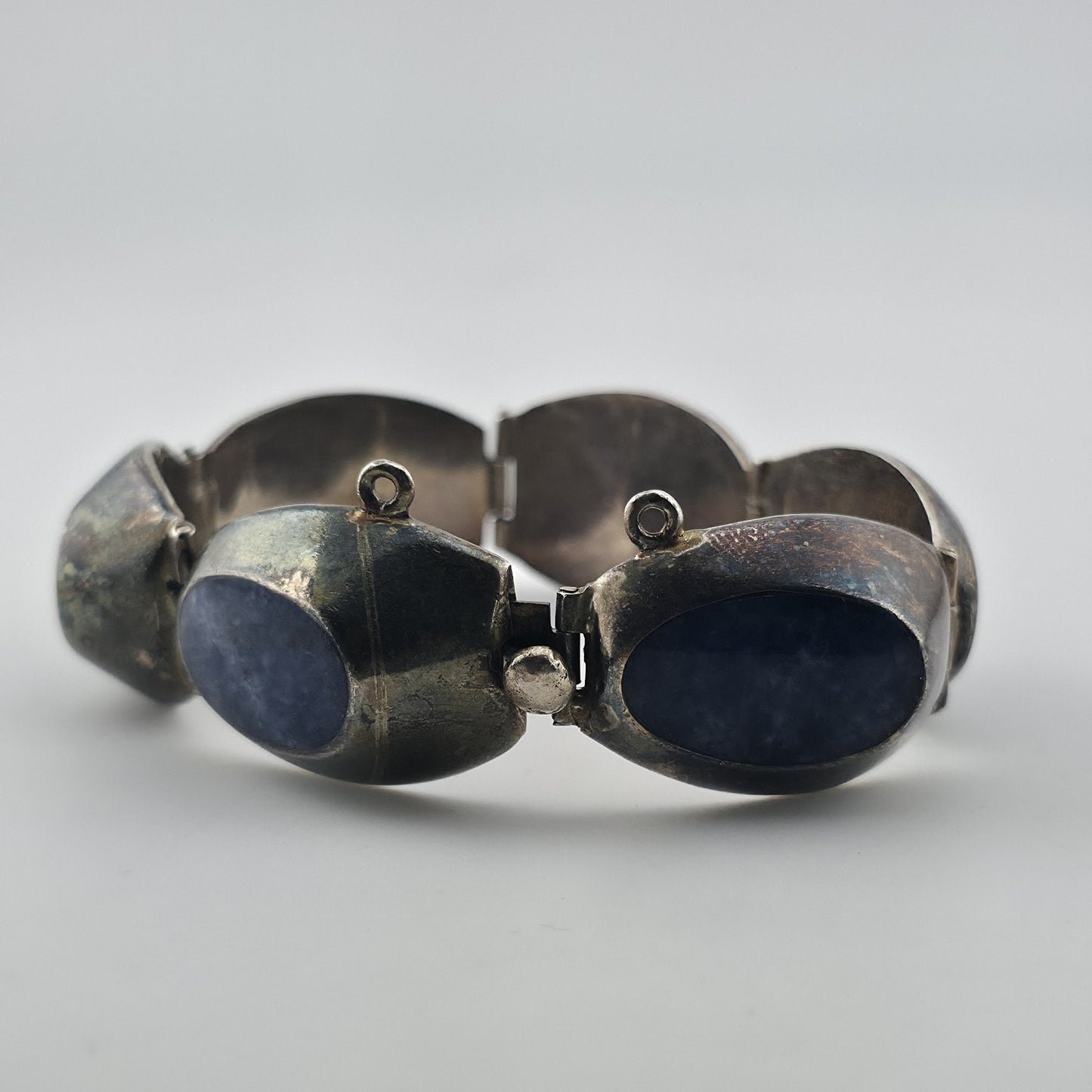 Vintage Taxco Mexico 925 Sterling Silver Blue Sodalite Link Bracelet 6.75 Signed