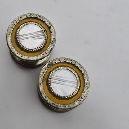 Vintage Silver Plated Glass Cufflinks Yellow Retro Atomic Mid Century Formal