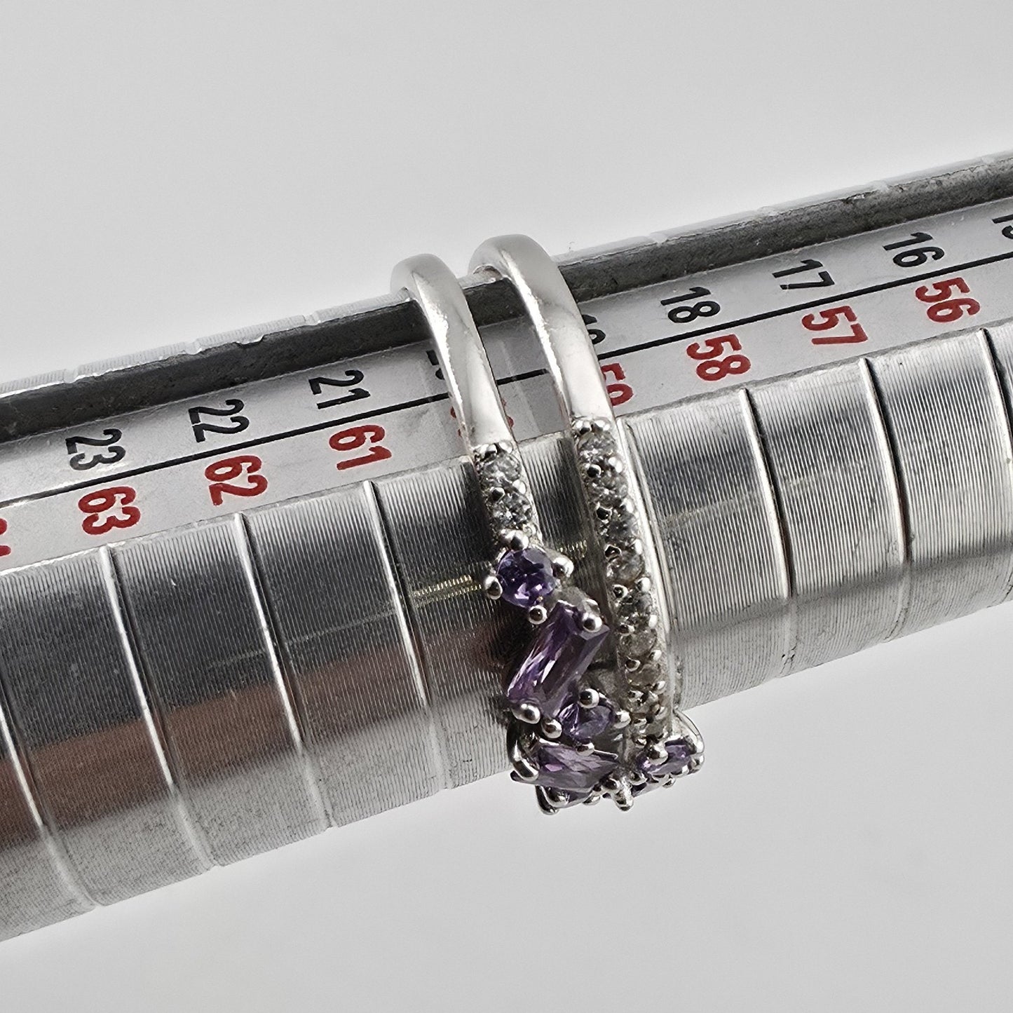 925 Sterling Silver Purple Amethyst Baguette Round Stone Ring Size 9 Split Band