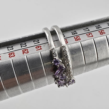 925 Sterling Silver Purple Amethyst Baguette Round Stone Ring Size 9 Split Band