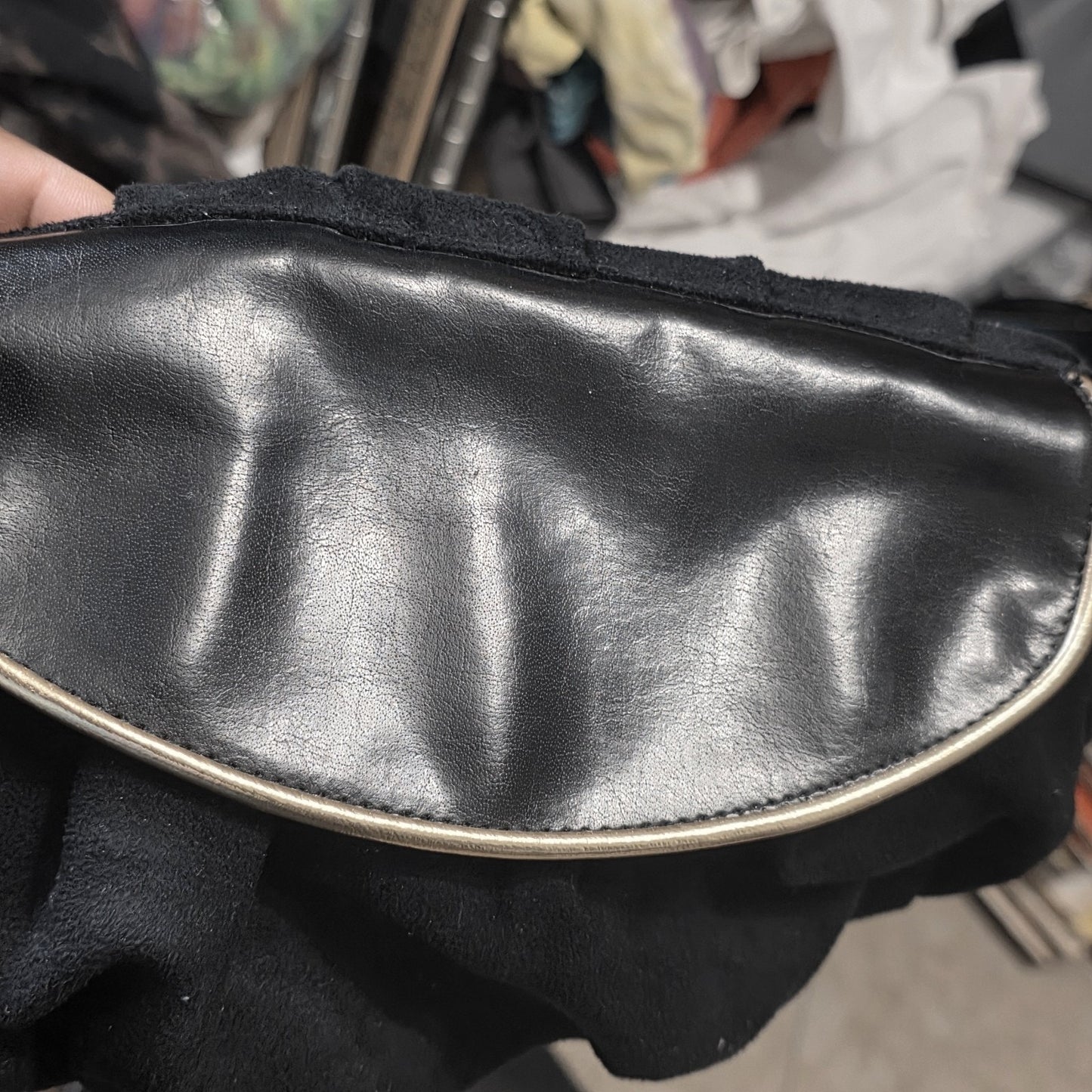 Victoria’s Secret Black Ruffle Shoulder Bag Gold Trim Y2K Clutch Purse Vintage