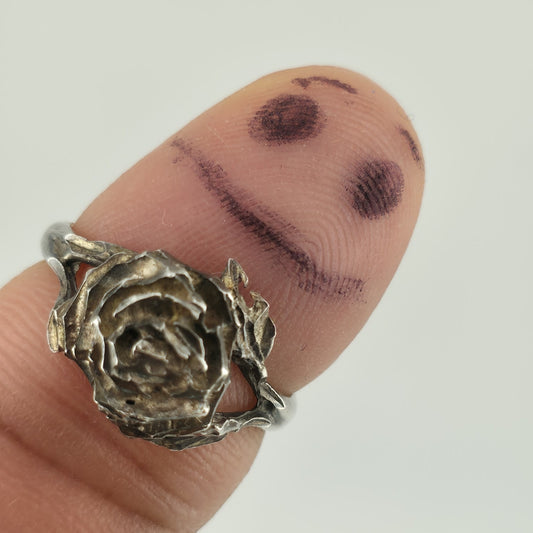 Sterling Silver Rose Ring Size 6.5 Vintage Handmade Floral Statement 925 Jewelry