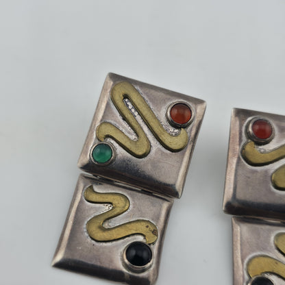 Vintage Taxco Mexico 925 Sterling Silver Modernist Snake Dangle Earrings Mcm