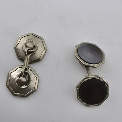 Vintage Silver Plated Octagon Cufflinks Formal Mens Jewelry