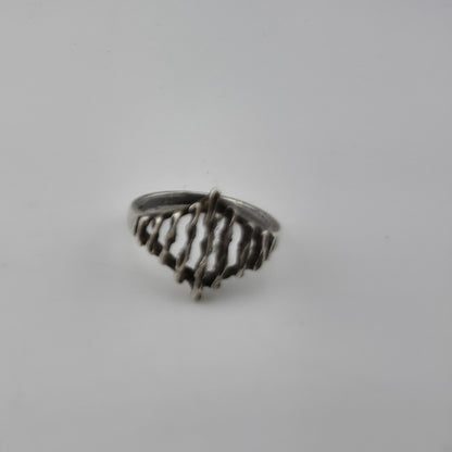 Vintage 925 Sterling Silver Modernist Openwork Ring Size 5.5 Patina