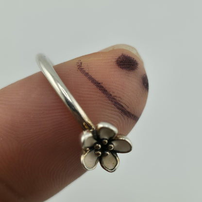 Pandora Cherry Blossom Stackable Ring Pink Enamel Sterling Silver 7.5 Retired