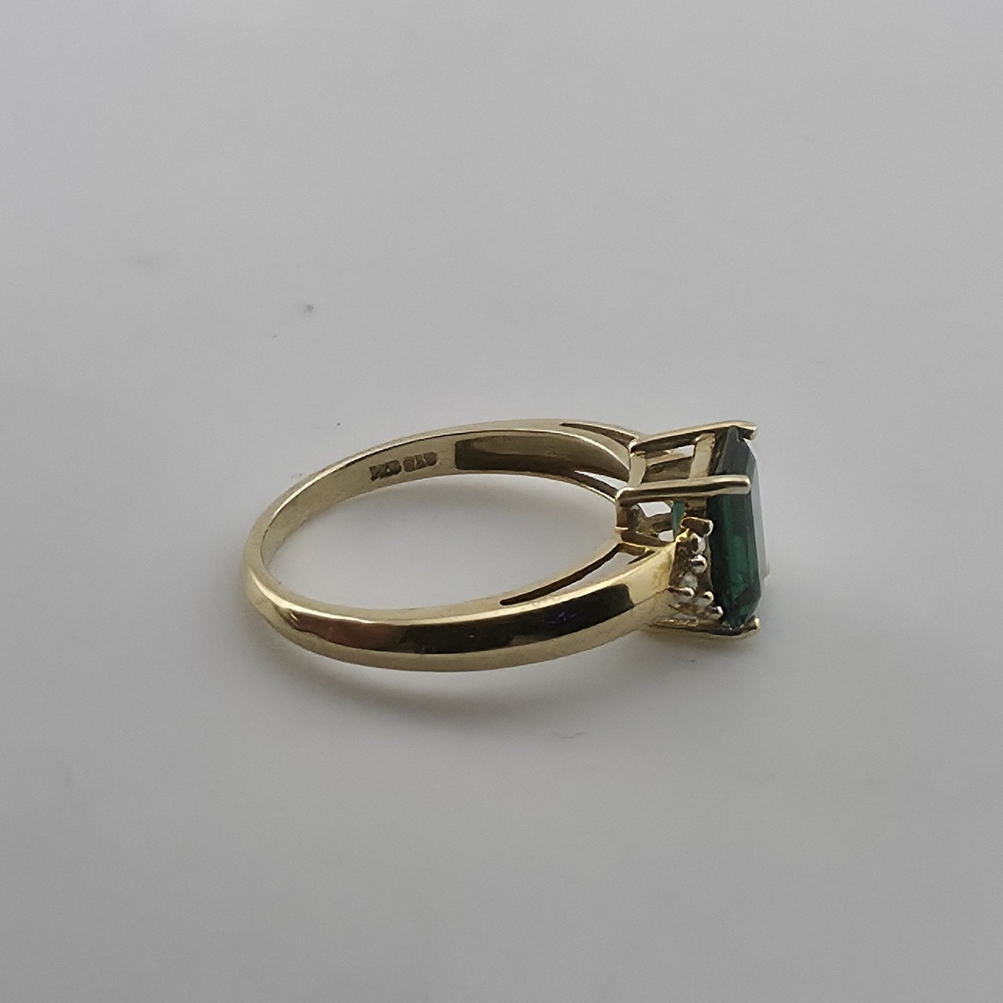14K Yellow Gold Lab Emerald Ring Diamond Accents Size 6.75 Jewelry