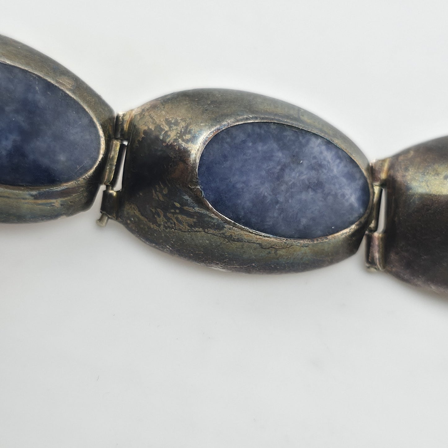 Vintage Taxco Mexico 925 Sterling Silver Blue Sodalite Link Bracelet 6.75 Signed