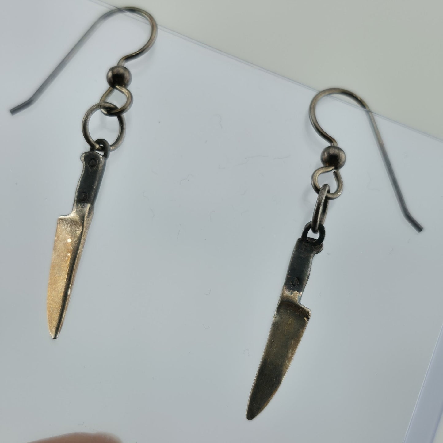 Vintage Sterling Silver Knife Dangle Earrings Unique Mini Blade Drop