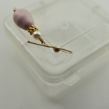 VINTAGE PIERCED EARRINGS pink lavender Beads DANGLES GOLD FILLED WIRES