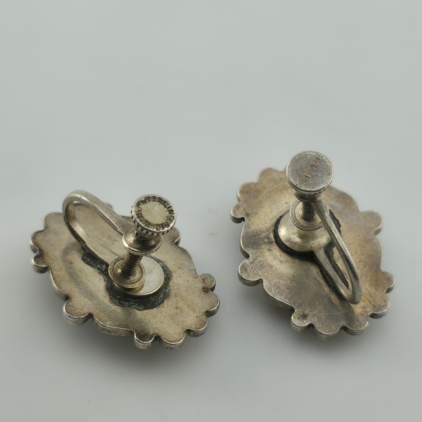 Vintage Turquoise Sterling Silver Screw Back Earrings Southwestern Style