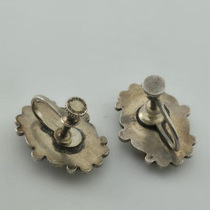 Vintage Turquoise Sterling Silver Screw Back Earrings Southwestern Style