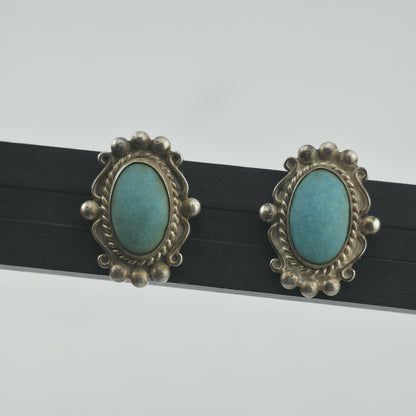 Vintage Turquoise Sterling Silver Screw Back Earrings Southwestern Style