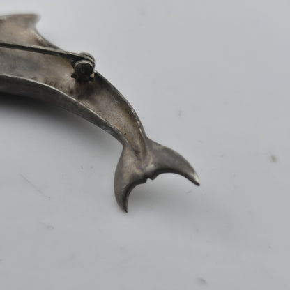 Vintage Sterling Silver Dolphin Brooch Pin 925 Figural Ocean Marine Jewelry KBN