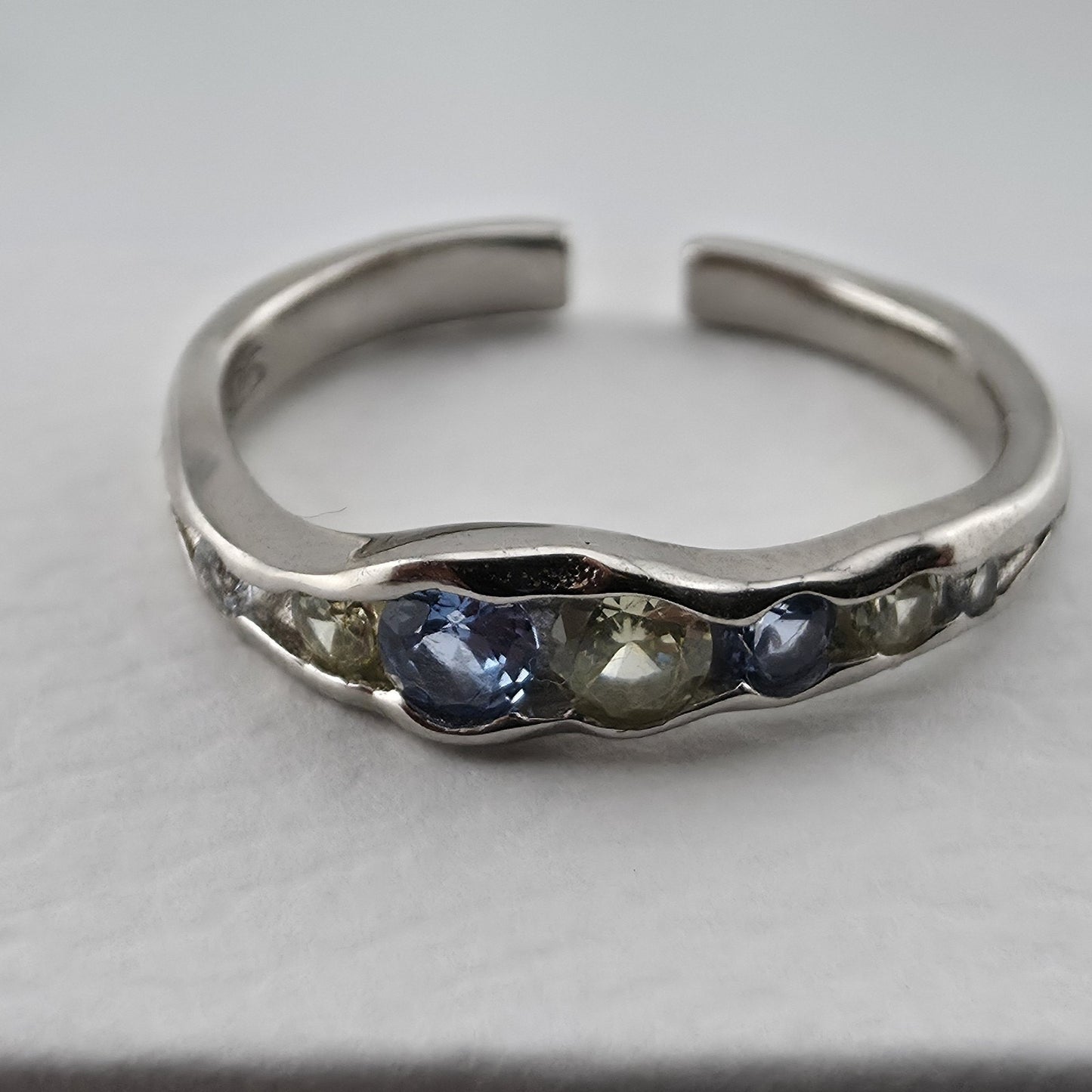 S925 Sterling Silver Organic Size 7 Adjustable Blue Purple Zircon Ring