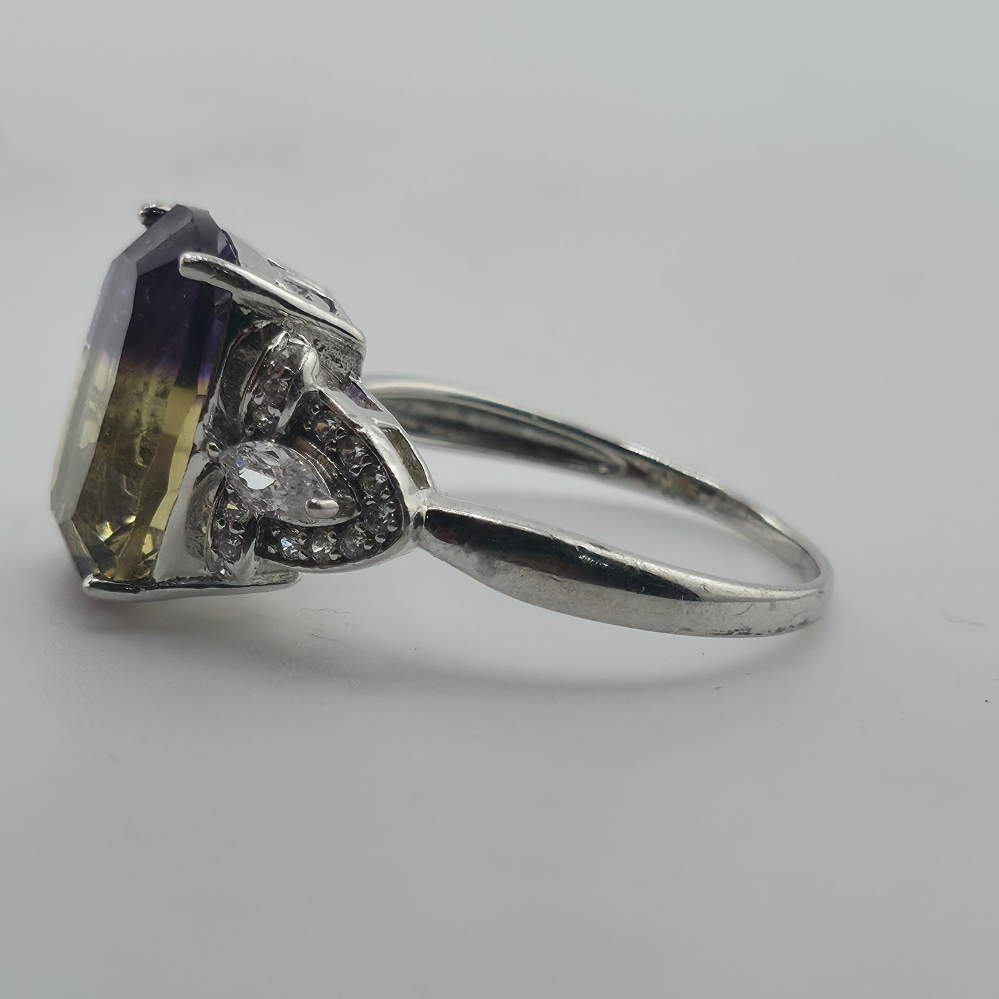 Sterling Silver 925 Ametrine Ring Size 9.25 Cushion Cut Purple Yellow Stone