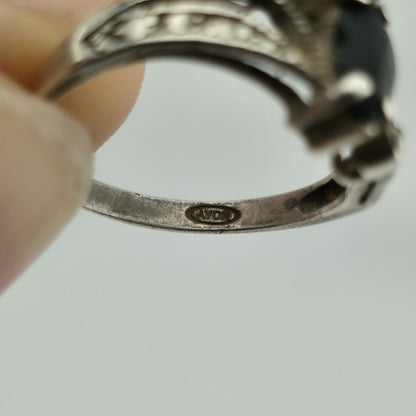 Vintage Avon Sterling Silver 925 Black Stone Ring Marquise Size 7.25